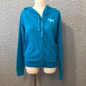 T287 Victoria Secret Pink Hooded Zippered Sweatshirt Size M